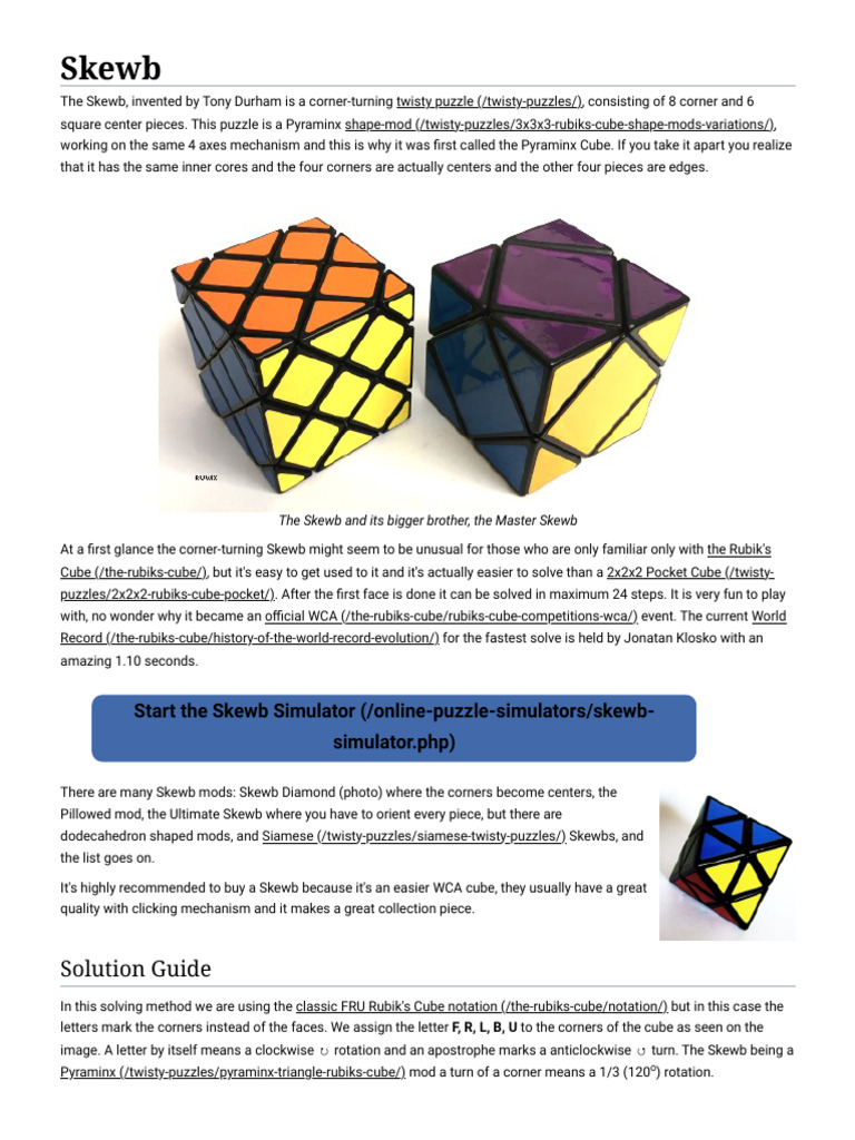 Skewb Solving Guide and Techniques | PDF | Teaching Methods & Materials