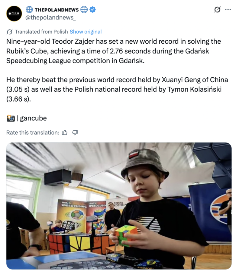 Polish 9-year-old sets world record in speedcubing - British Poles